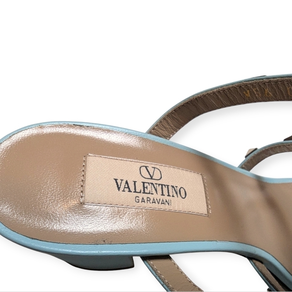 Valentino Garavani Rockstud 60 Caged Block-Heel Slide Sandals Size 7 Acquamarina - Picture 4 of 13